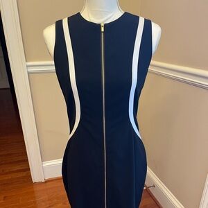 Calvin Klein Womens Black Sleeveless Lazer Cut Out Full Zip Shirt Dress Size 8